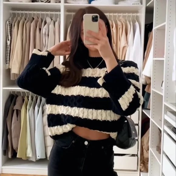 Zara Navy Blue & White Striped Knit Sweater - Picture 1 of 5